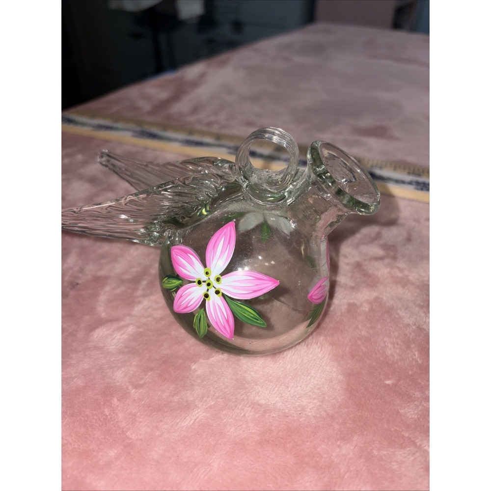 Hand Blown Parasol Recycled Glass‎ Mini Winged Hummingbird Feeder. No Stopper.